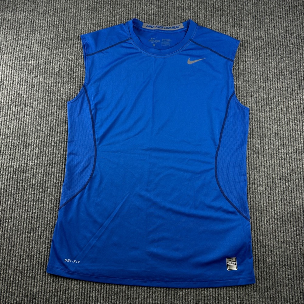 Nike Pro Combat Dri-FIT Sleeveless Shirt Mens Large Blue Fitted Training Tank